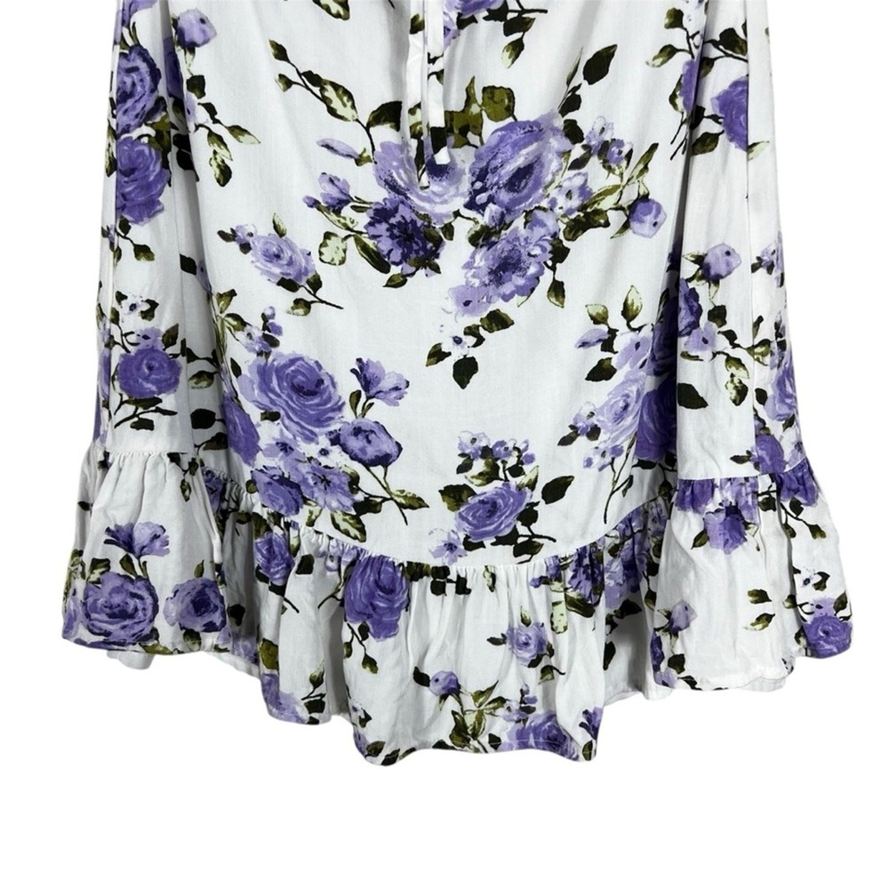Womens Floral Rose Off The Shoulder Mini Dress White Purple Cottagecore Size S - Picture 4 of 7